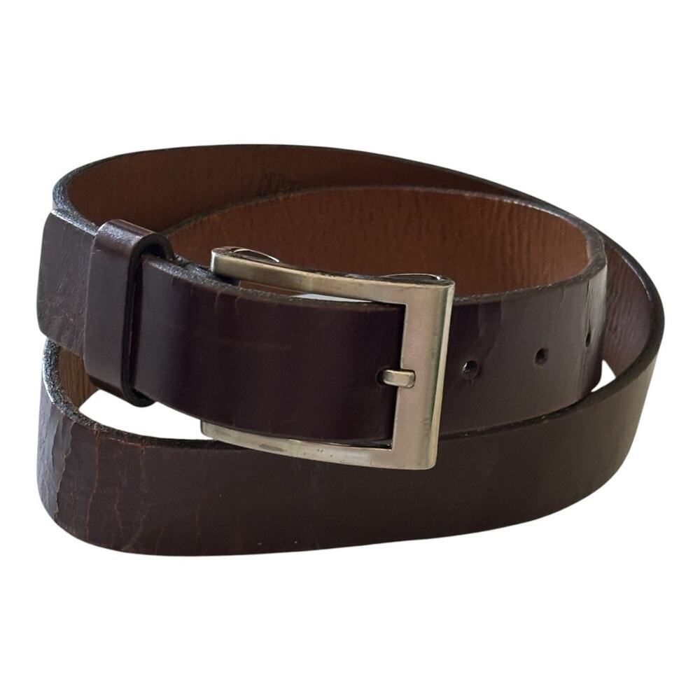 Allen Edmonds Polished Cobbler Leather Belt Brown 38/95 Solid Brass Buckle 42118